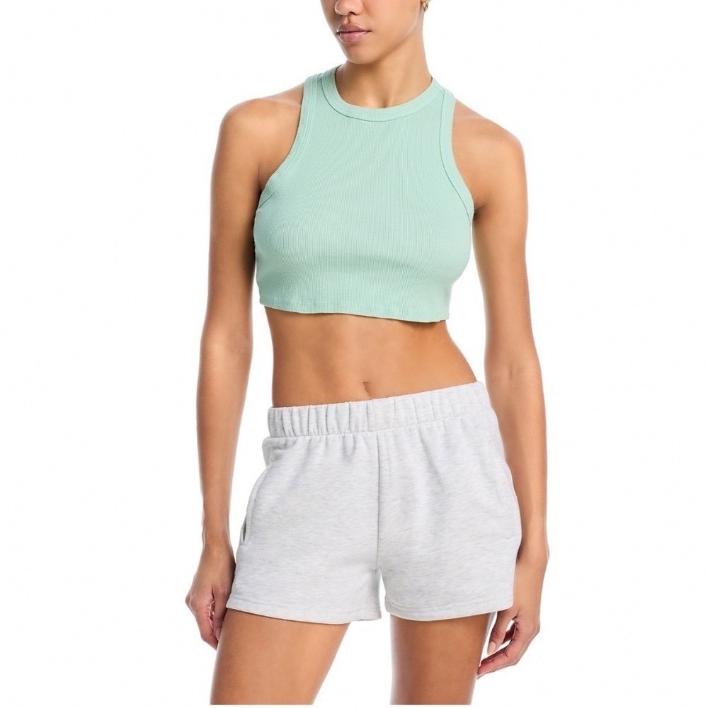 AQUA Athletic Rosie Cropped Racerback Tank Sage Green Ribbed Cotton Top XXS